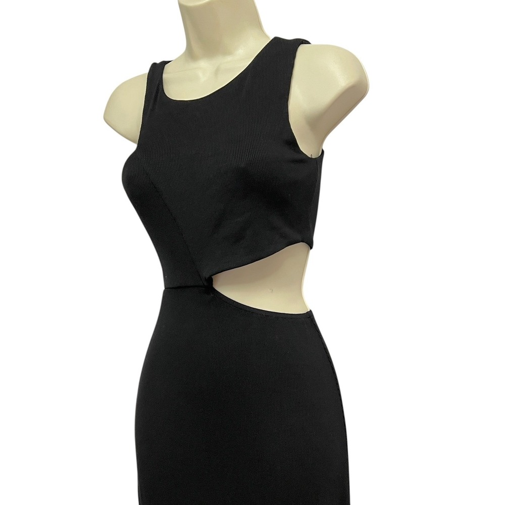 Riot Swim Lounge Maxi Dress Womens XS Black Cutout Asymmetrical Ribbed Resort - Picture 3 of 9